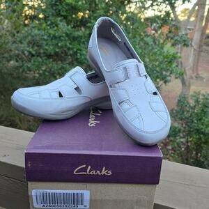 8 Wide White Leather Shoes Clarks InMotion Net Fisherman SlipOn Comfort Shoes 8W